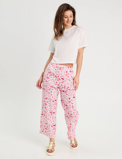 Pantalon large rose fushia femme