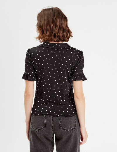 Chemise manches courtes nouée noir femme