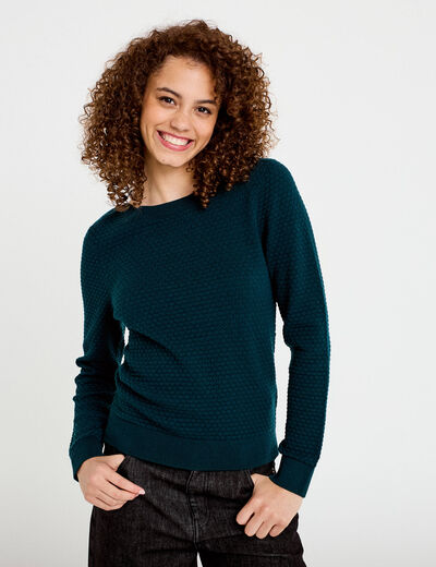 Pull col bateau vert fonc&eacute; femme