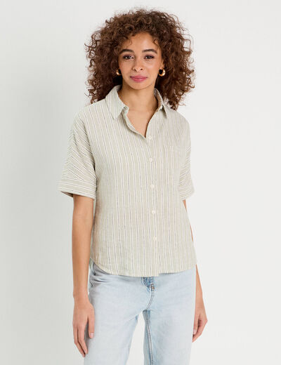Chemise manches courtes contenant du lin vert femme