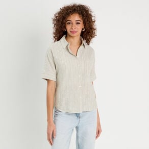 chemise manches courtes contenant du lin vert femme Chemise manches courtes contenant du lin vert femme