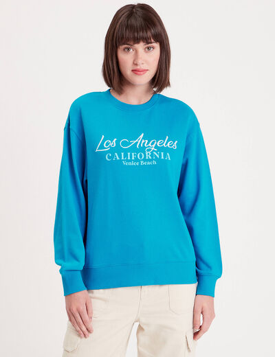 Sweat manches longues brodé bleu femme