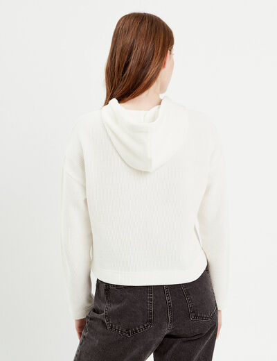 Sweat &agrave; capuche ecru femme