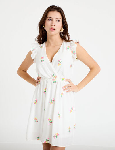 Robe courte &eacute;vas&eacute;e col coeur blanc femme