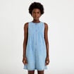 Robe courte droite en jean sans manches bleu femme
