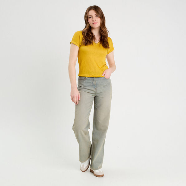 t shirt detail noeud jaune citron femme T-shirt détail noeud jaune citron femme