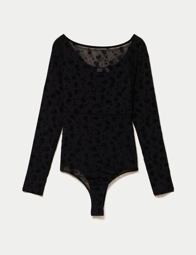 Body cintr&eacute; manches longues col bateau noir femme