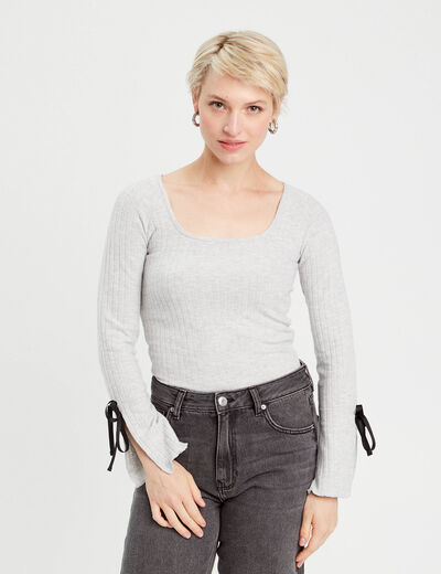 Pull manches longues noeuds gris clair femme
