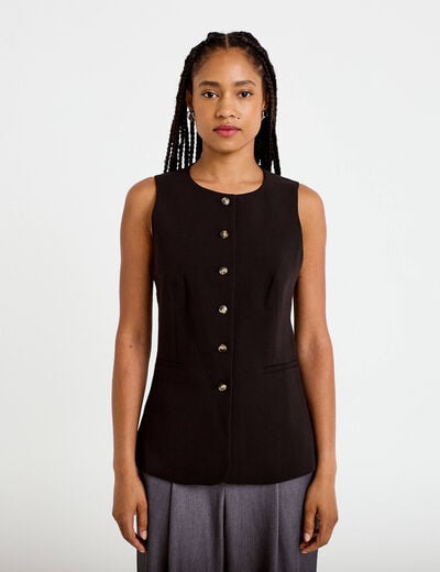 Gilet ajust&eacute; sans manches col rond noir femme