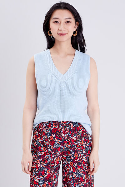 Pull sans manches bleu gris femme
