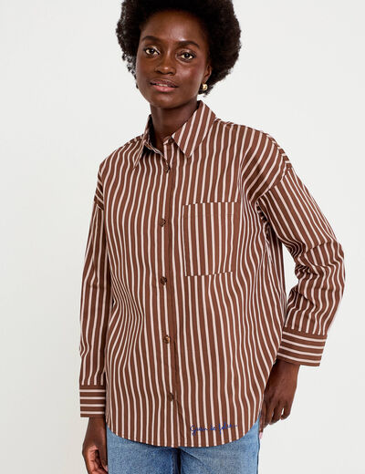 Chemise oversize manches longues marron femme