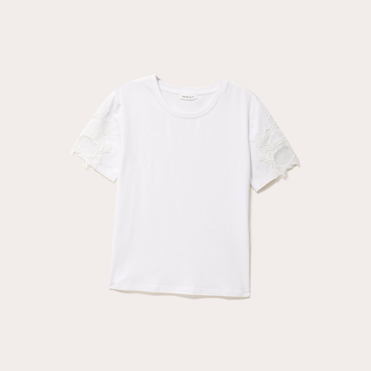 T-shirt manches courtes brodé blanc femme