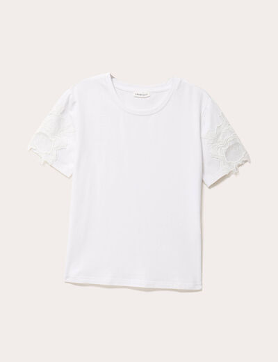 T-shirt manches courtes brodé blanc femme
