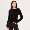 Pull avec torsades et perles noir femme