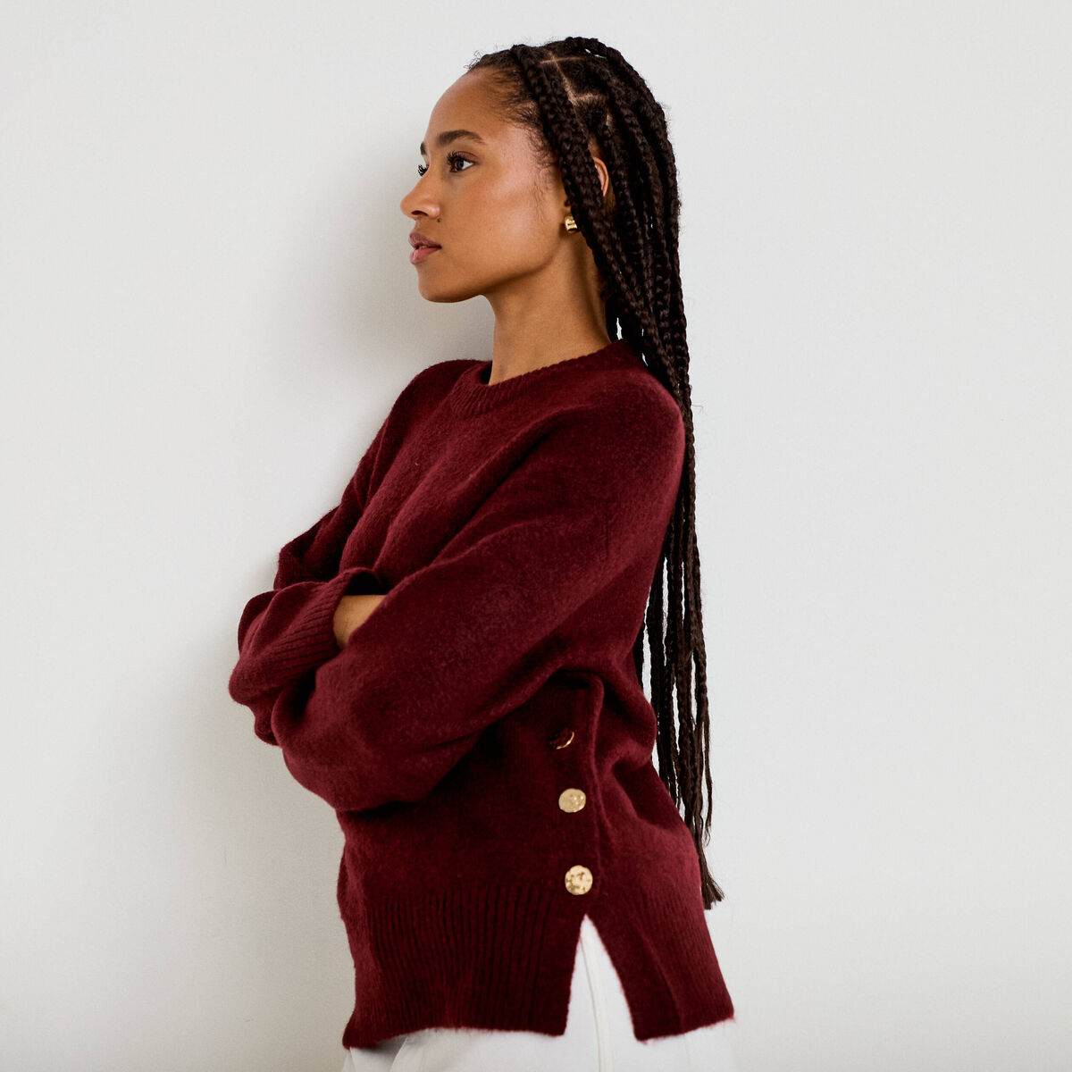 Pull manches longues bordeaux femme