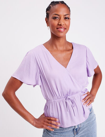 Blouse manches courtes satin violet femme