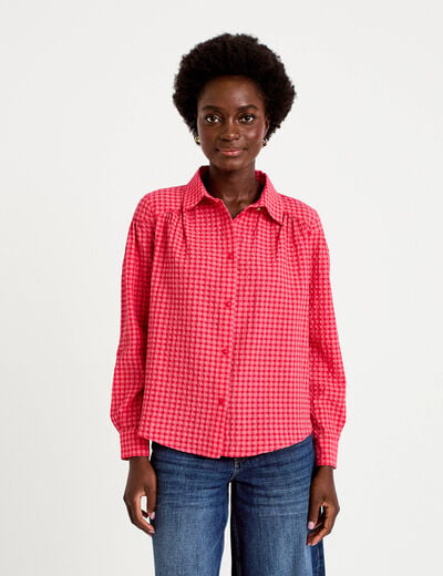 Chemise ample manches longues vichy rouge cerise femme