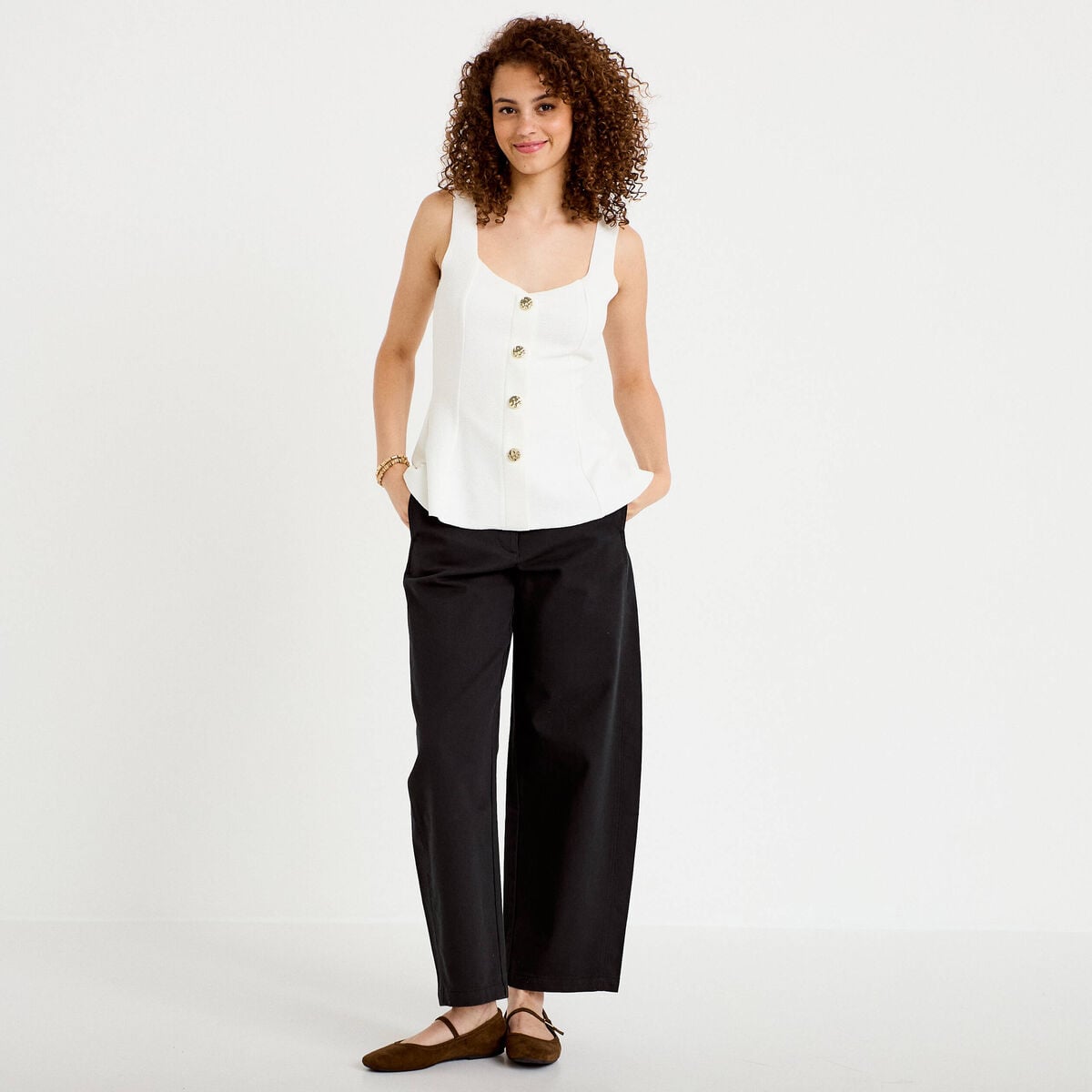 D&eacute;bardeur p&eacute;plum cintr&eacute; col coeur ecru femme