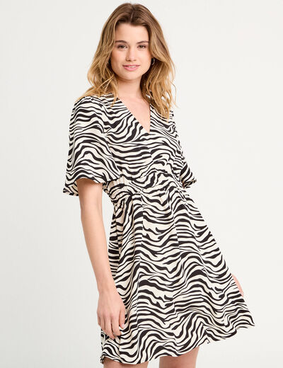 Robe évasée manches courtes blanc femme