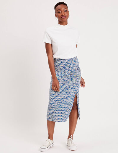 Jupe longue droite fronces bleu marine femme