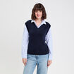 Pull chemise 2-en-1 bleu marine femme