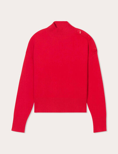 Pull col montant boutons rouge femme