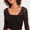 T-shirt dentelle noué noir femme