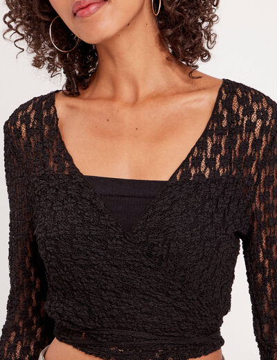 T-shirt dentelle noué noir femme