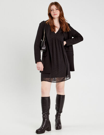 Robe évasée plumetis noir femme
