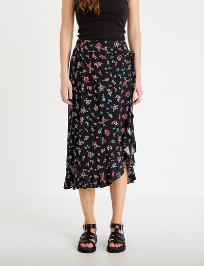 Jupe longue portefeuille noir femme