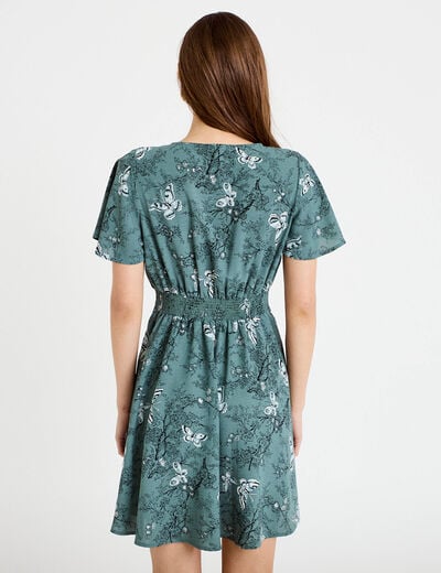Robe courte &eacute;vas&eacute;e col v manches courtes bleu femme