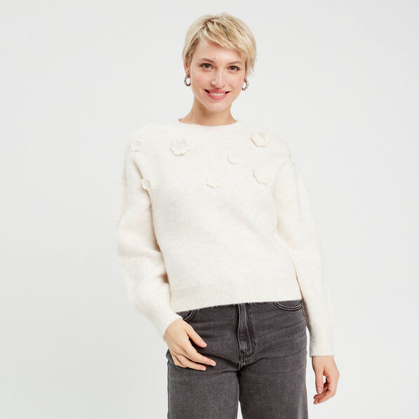 Pull manches longues ecru femme