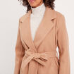 Manteau droit ceinturé camel femme