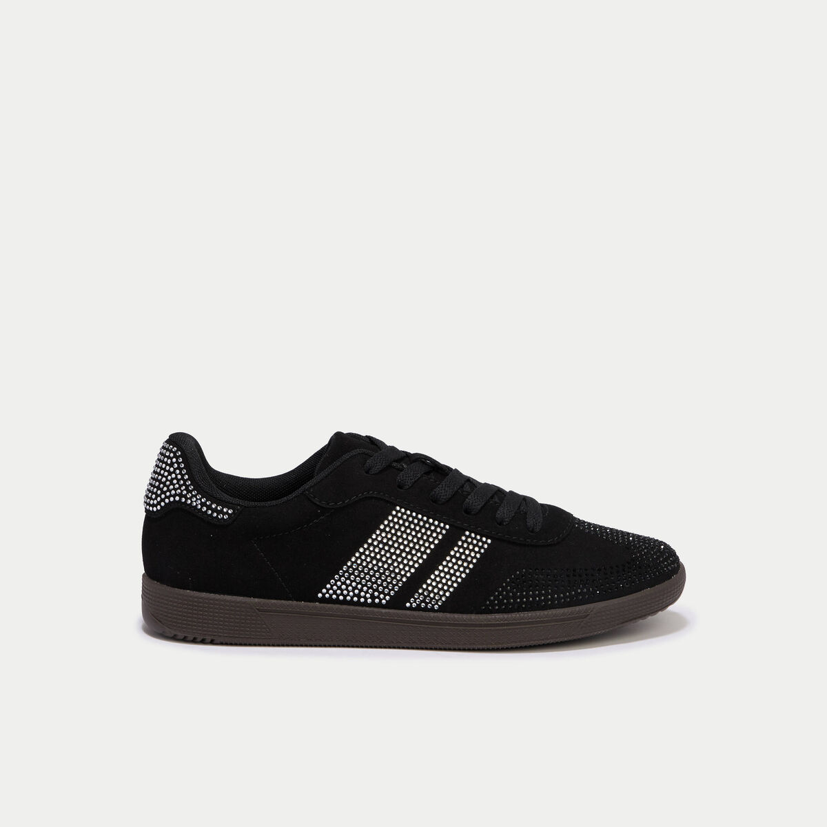 Baskets basses &agrave; lacets denim noir enduit femme