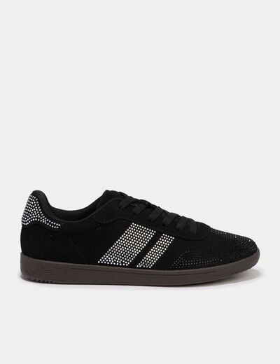 Baskets basses &agrave; lacets denim noir enduit femme