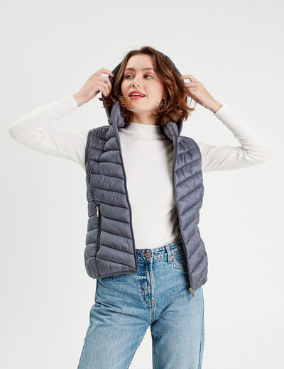 Doudoune sans manches capuche bleu gris femme