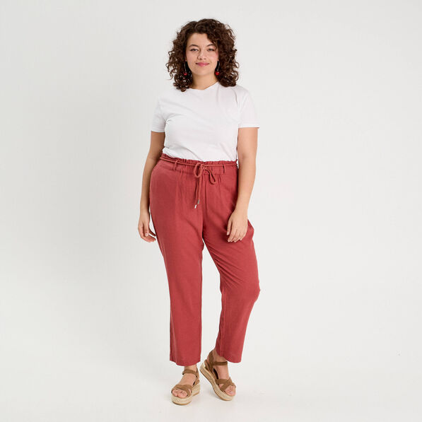 pantalon droit fluide contenant du lin vieux rose femme Pantalon droit fluide contenant du lin vieux rose femme