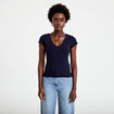 T-shirt ajust&eacute; col v manches courtes bleu marine femme