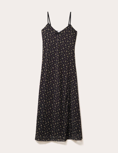 Robe longue droite bretelles noir femme