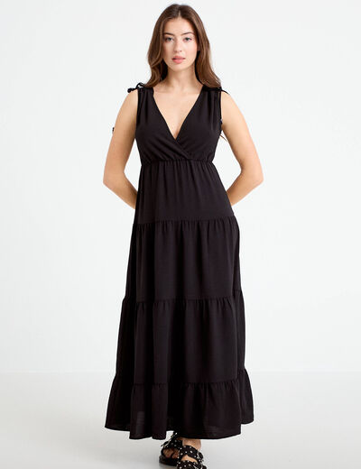 Robe moulante noire à col bardot et fente sur le côté