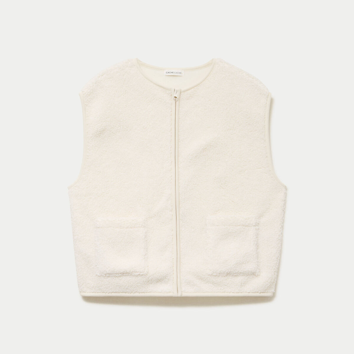 Gilet sans manches bouclette ecru femme