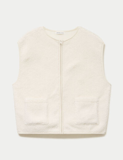 Gilet sans manches bouclette ecru femme