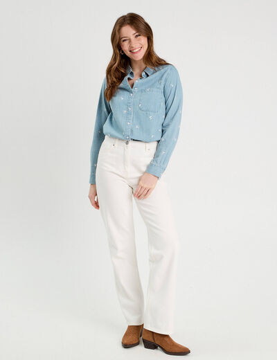 Chemise en jean brodée bleu femme