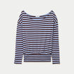 Pull col bateau manches longues bleu femme