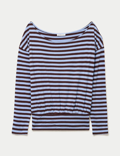 Pull col bateau manches longues bleu femme