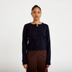 Gilet boutonn&eacute; manches longues bleu marine femme