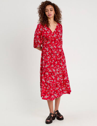 Robe longue évasée fluide rouge femme
