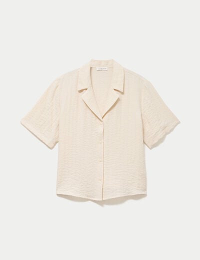Chemise droite pliss&eacute;e manches courtes ecru femme