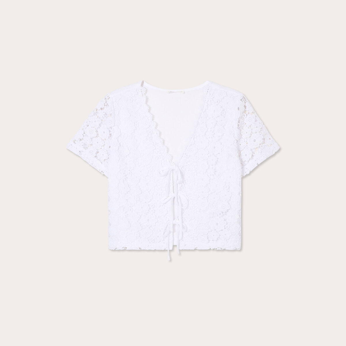 T-shirt noué dentelle guipure blanc femme