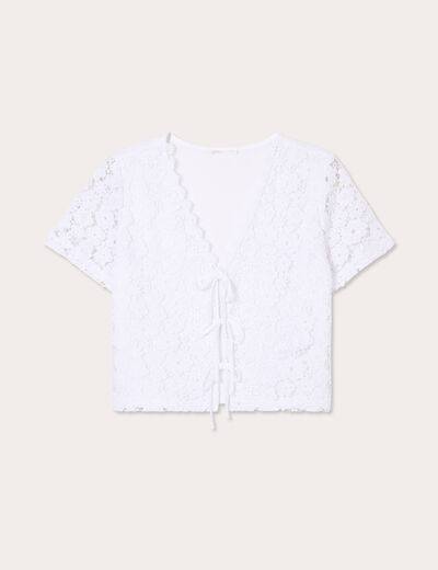 T-shirt noué dentelle guipure blanc femme